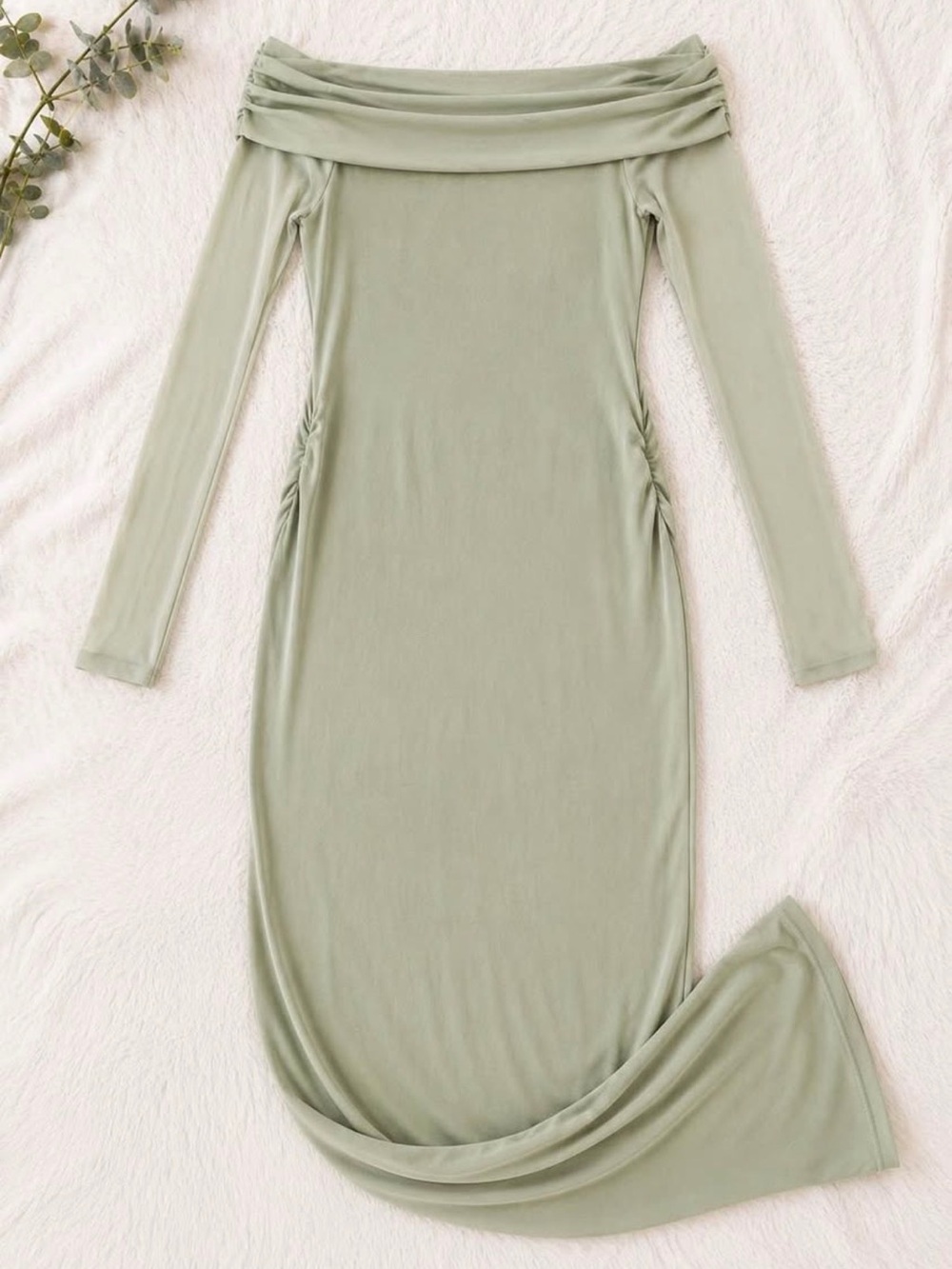 SHEIN Sage Green Off-Shoulder Long Sleeve Bodycon Dress
